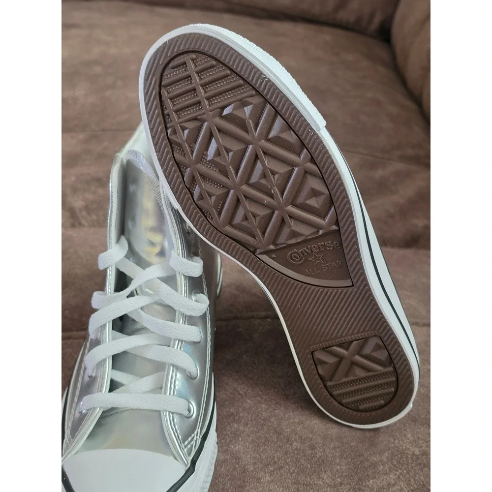 Converse Chuck Taylor All Star High Top Metallic Silver Kids Sneakers A12604C 4